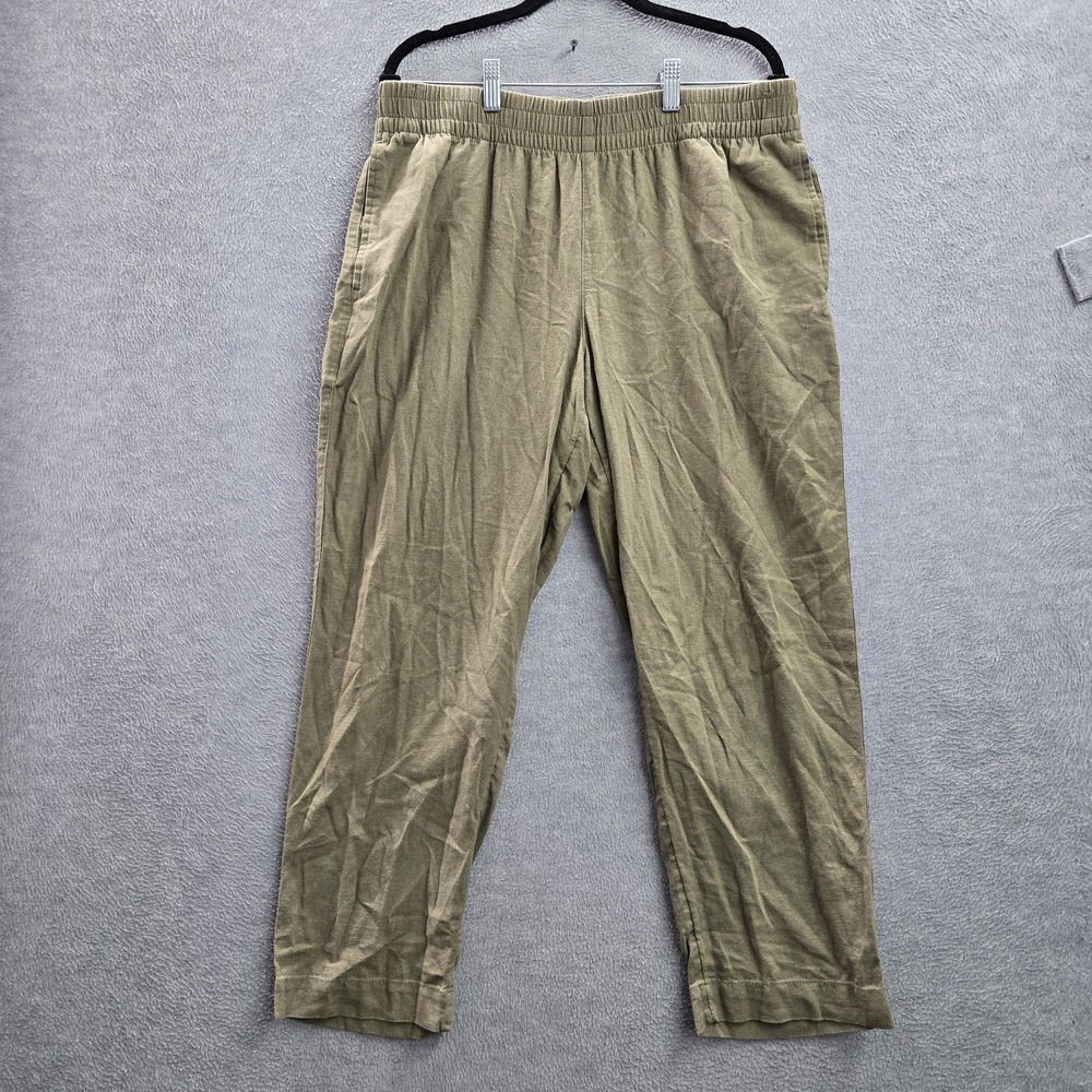 Old Navy Women Pants L Green Linen Rayon High Rise Straight Leg 25" Inseam